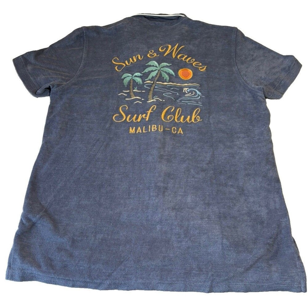 NWT Faherty Surf Club Malibu CA Terry cloth blue button up two sided size L